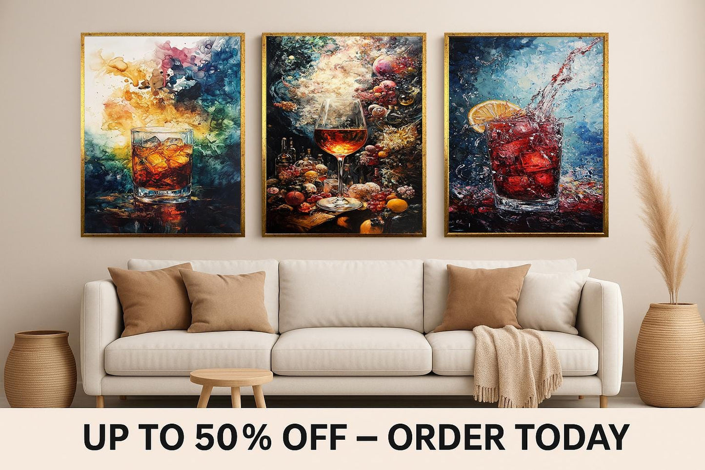 Cocktail Canvas Print Set: Modern Abstract Bar Wall Art