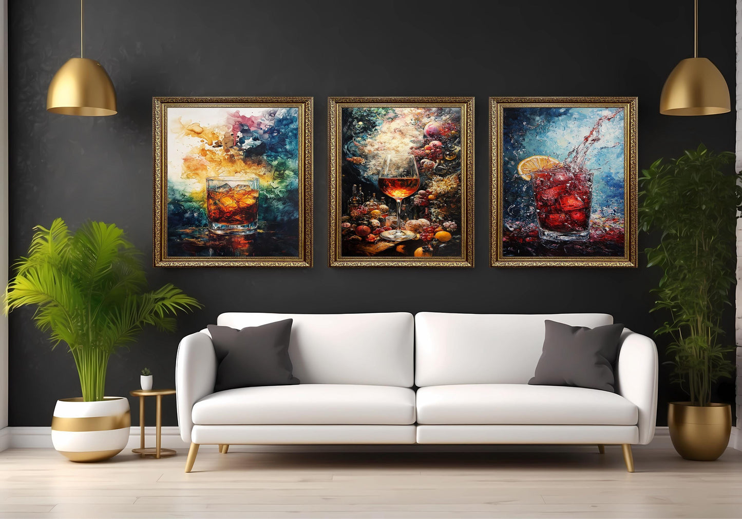 Cocktail Canvas Print Set: Modern Abstract Bar Wall Art