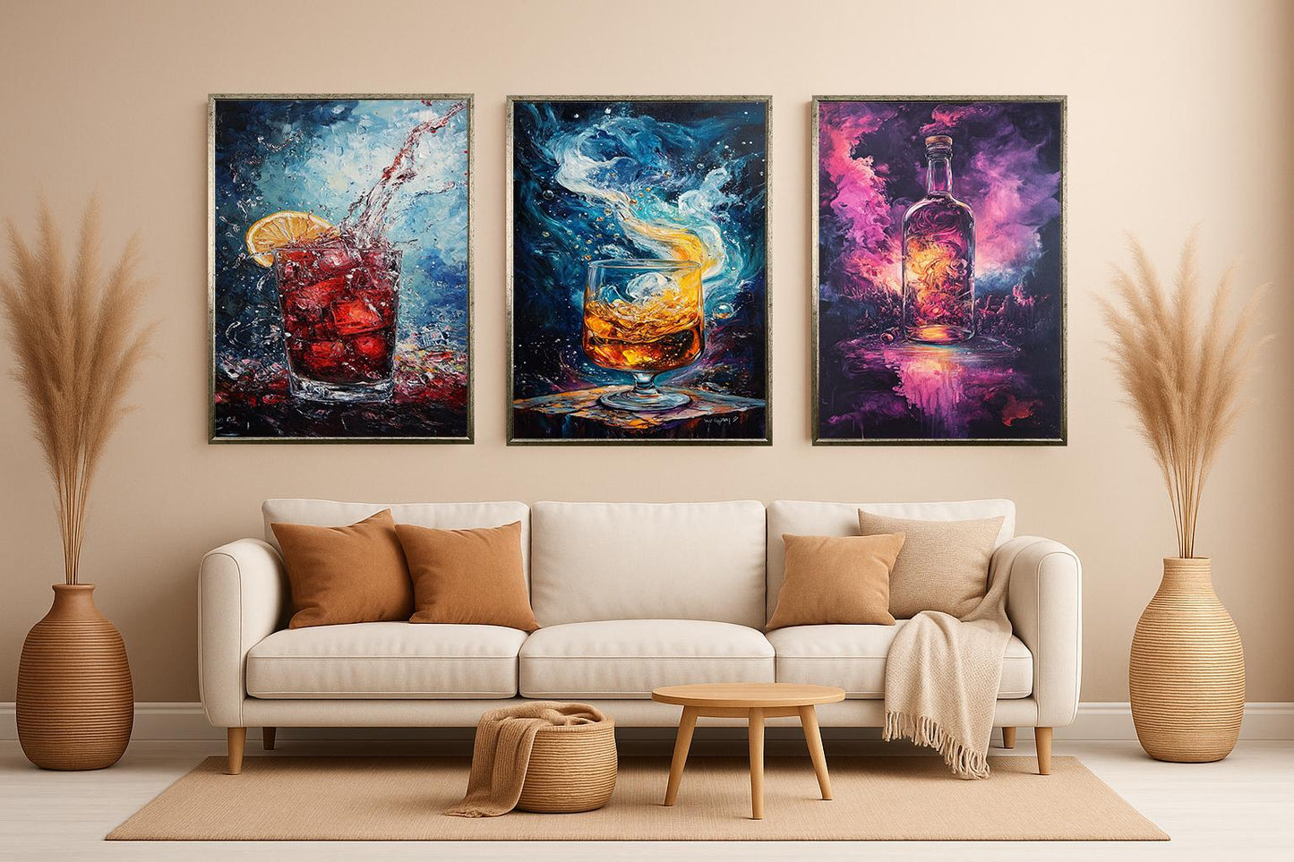 Cosmic Cocktail Canvas Print Set: Abstract Galaxy Bar Art