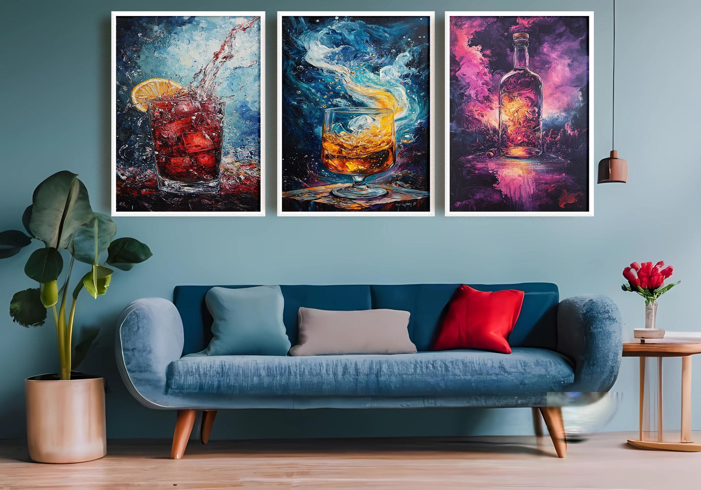 Cosmic Cocktail Canvas Print Set: Abstract Galaxy Bar Art