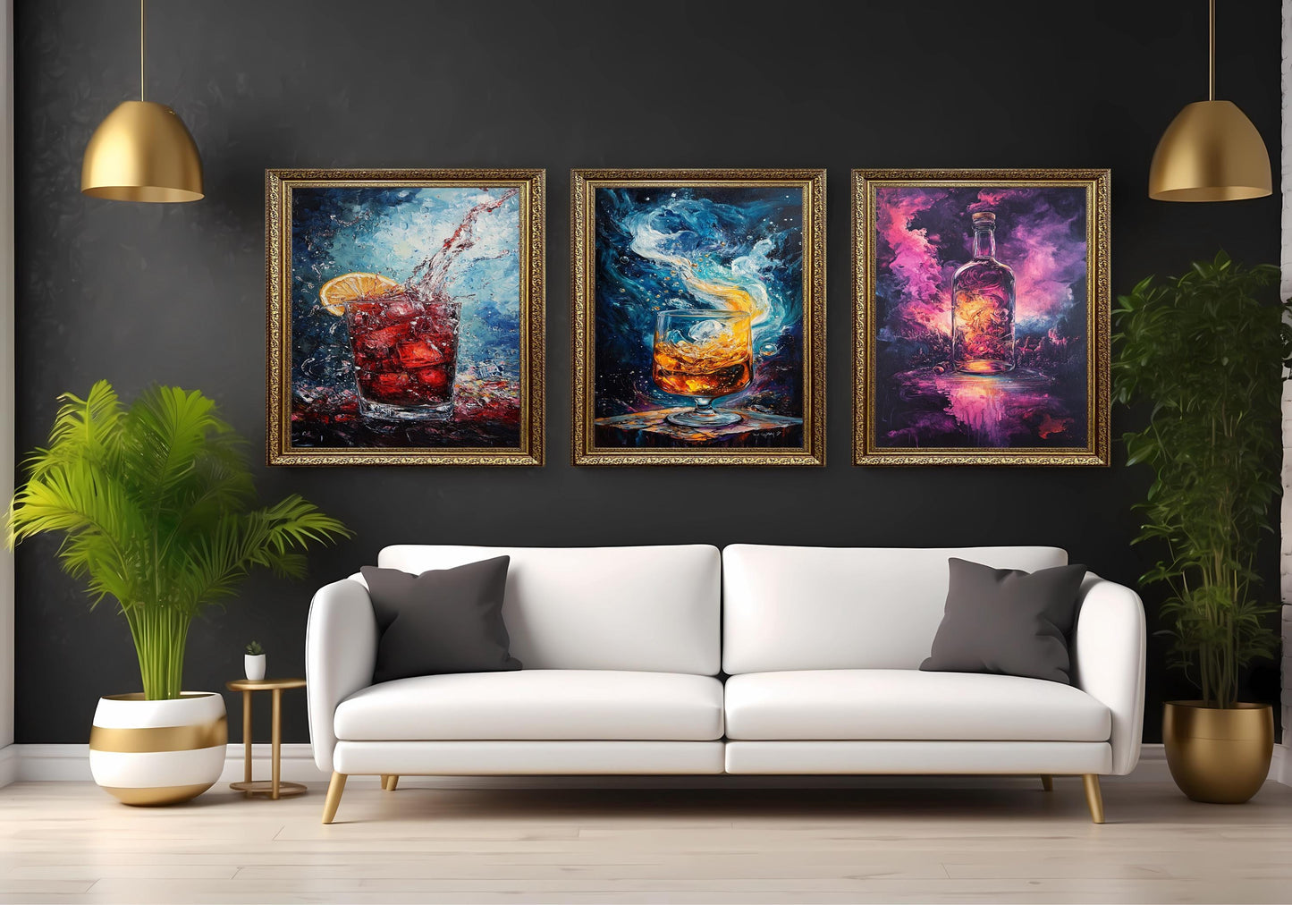 Cosmic Cocktail Canvas Print Set: Abstract Galaxy Bar Art