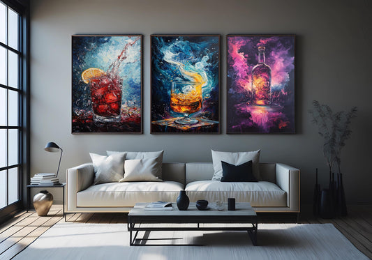 Cosmic Cocktail Canvas Print Set: Abstract Galaxy Bar Art