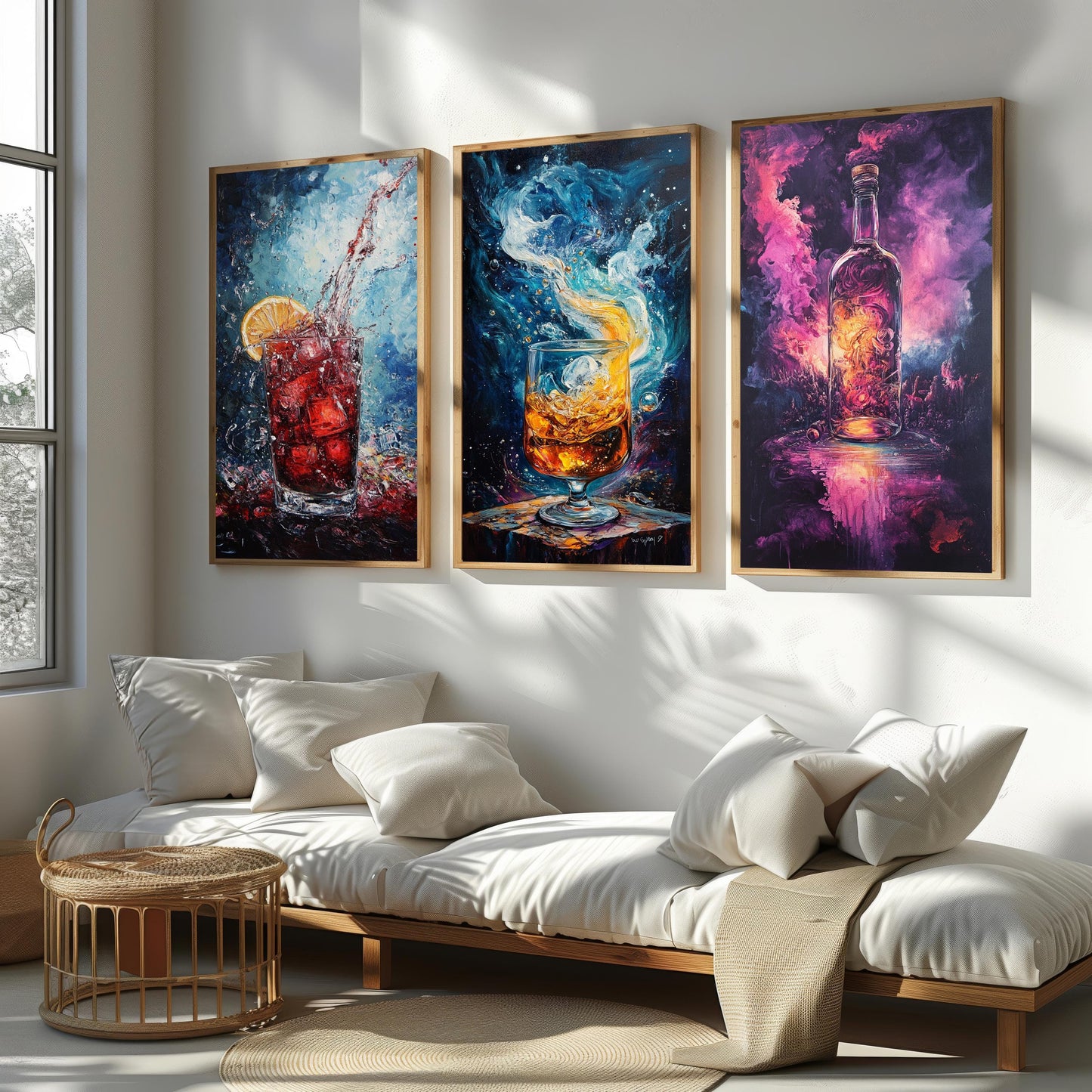 Cosmic Cocktail Canvas Print Set: Abstract Galaxy Bar Art