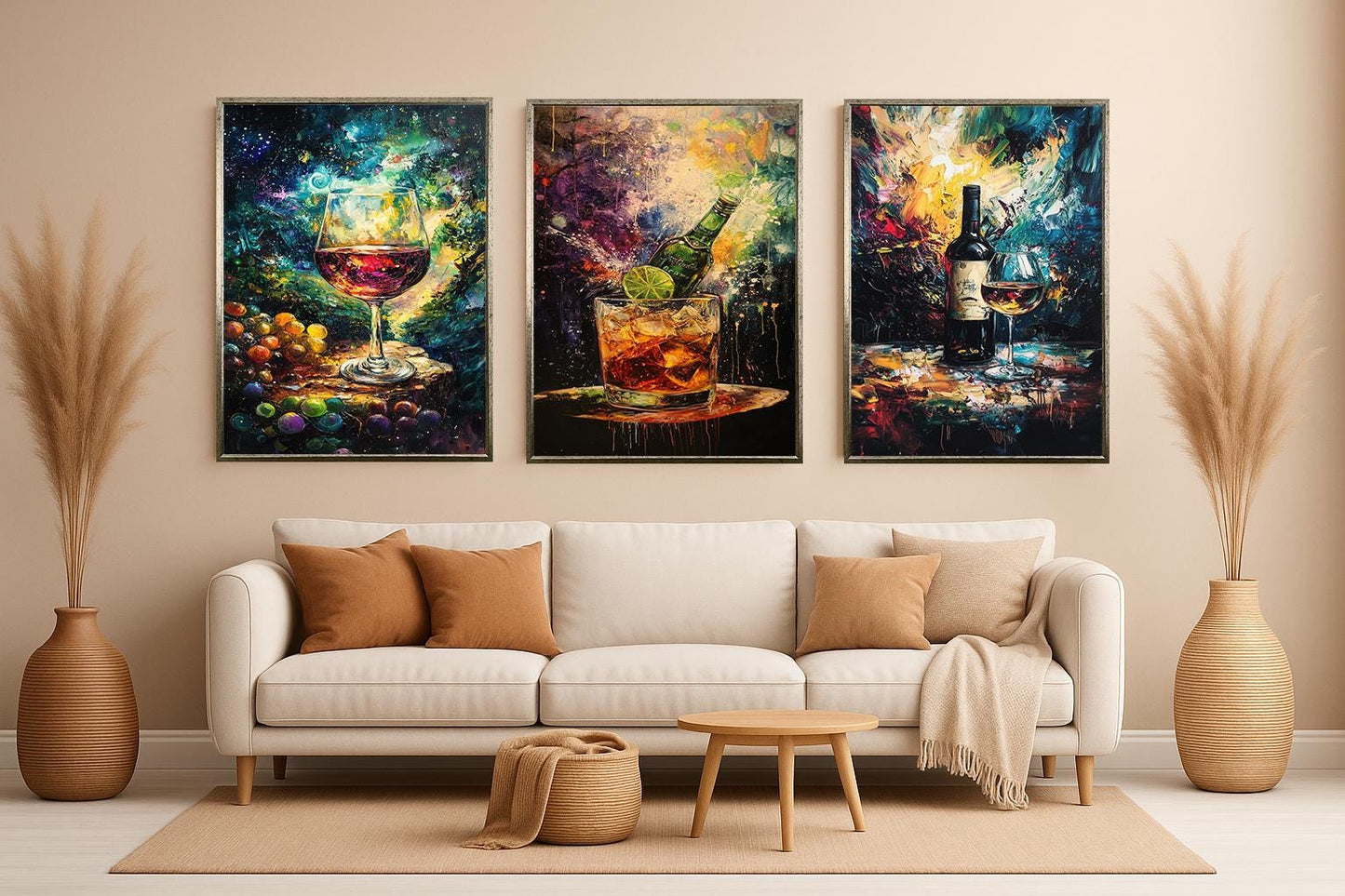 Abstract Wine & Cocktail Canvas Art Prints - Set of 3