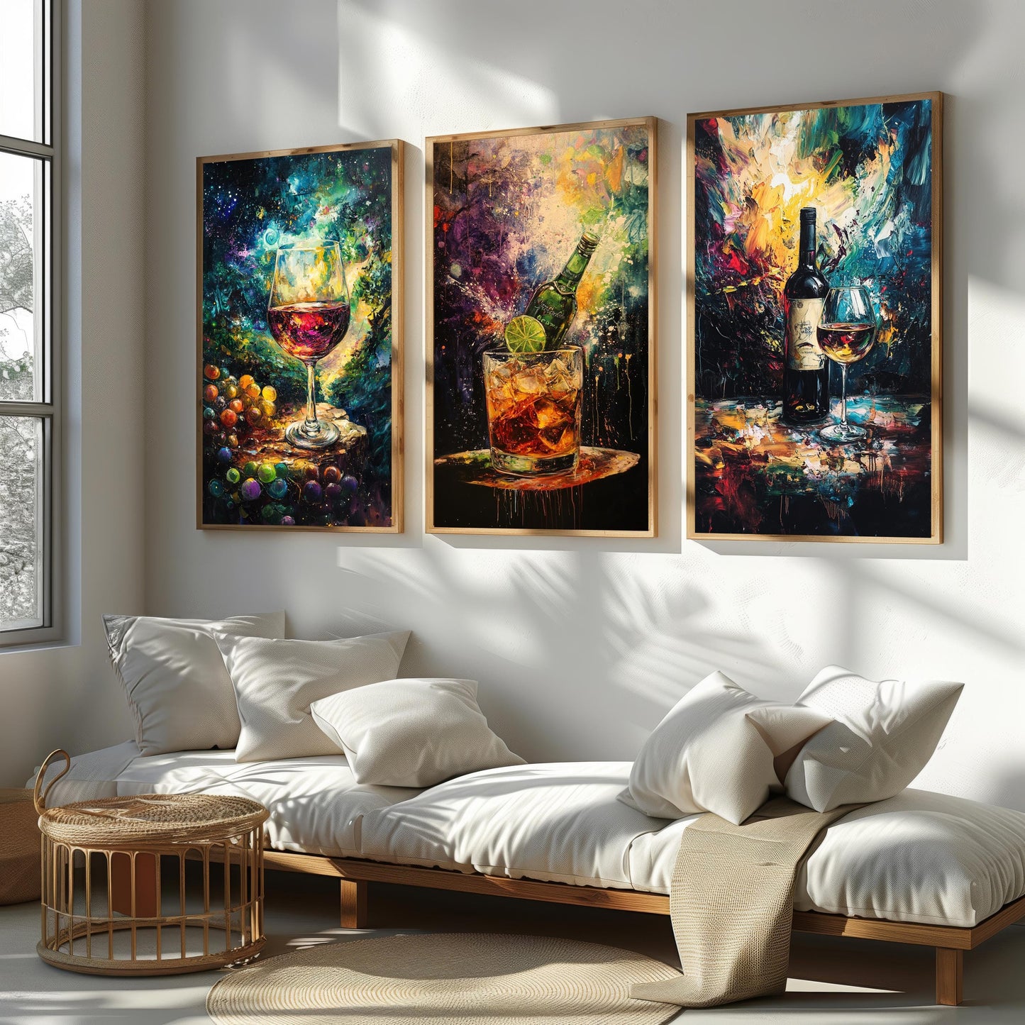 Abstract Wine & Cocktail Canvas Art Prints - Set of 3