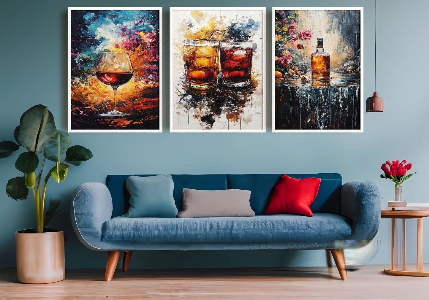 Abstract Whiskey and Wine Canvas Print Set: Bar Decor