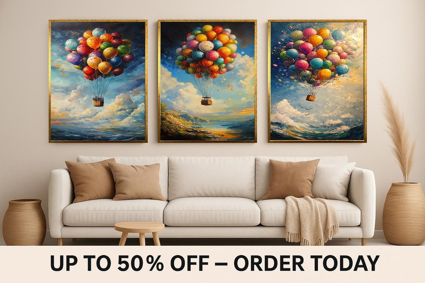 Hot Air Balloon Canvas Print Set: Whimsical Nursery Wall Art
