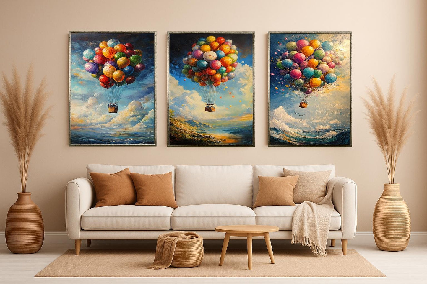 Hot Air Balloon Canvas Print Set: Whimsical Nursery Wall Art