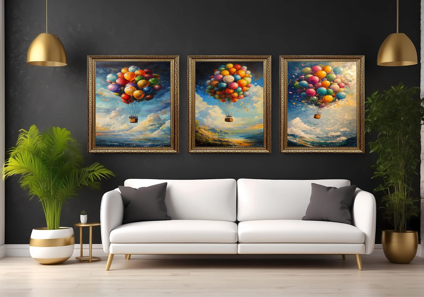 Hot Air Balloon Canvas Print Set: Whimsical Nursery Wall Art