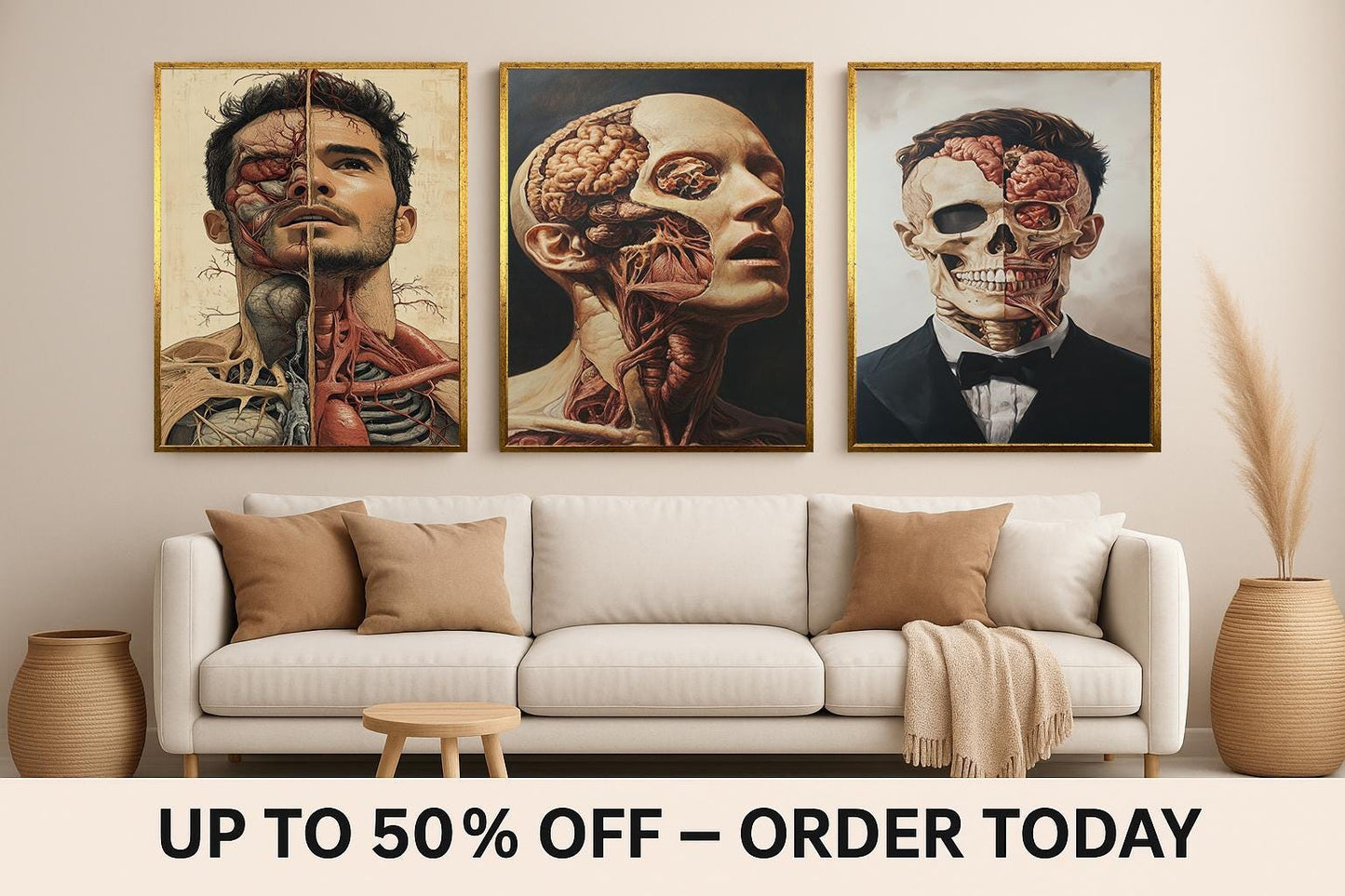 Anatomical Art Prints: Skeleton, Brain & Muscle - Gothic Medical Decor