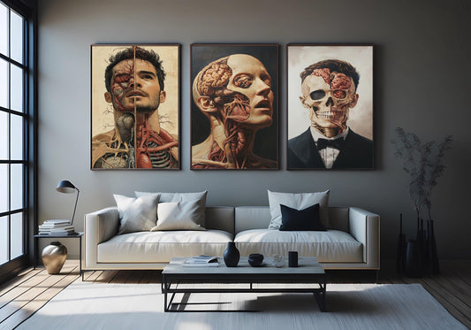 Anatomical Art Prints: Skeleton, Brain & Muscle - Gothic Medical Decor