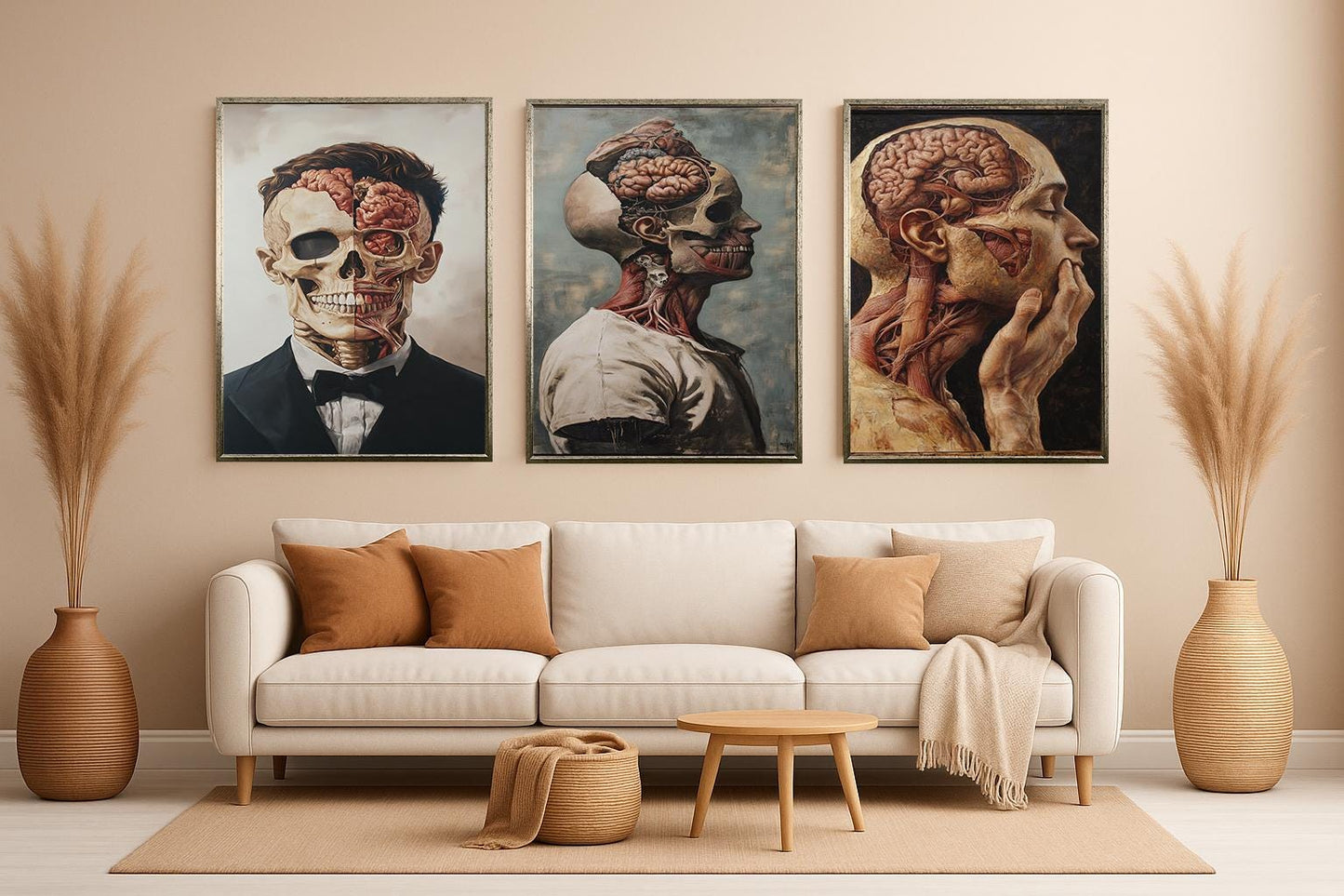 Gothic Anatomical Art Print Set: Skull, Brain, Muscle - Dark Surreal Decor