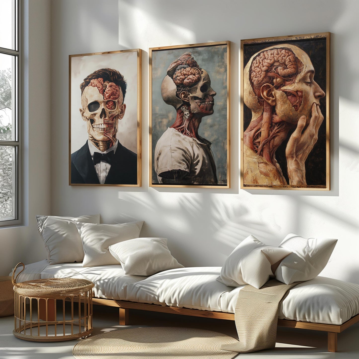 Gothic Anatomical Art Print Set: Skull, Brain, Muscle - Dark Surreal Decor