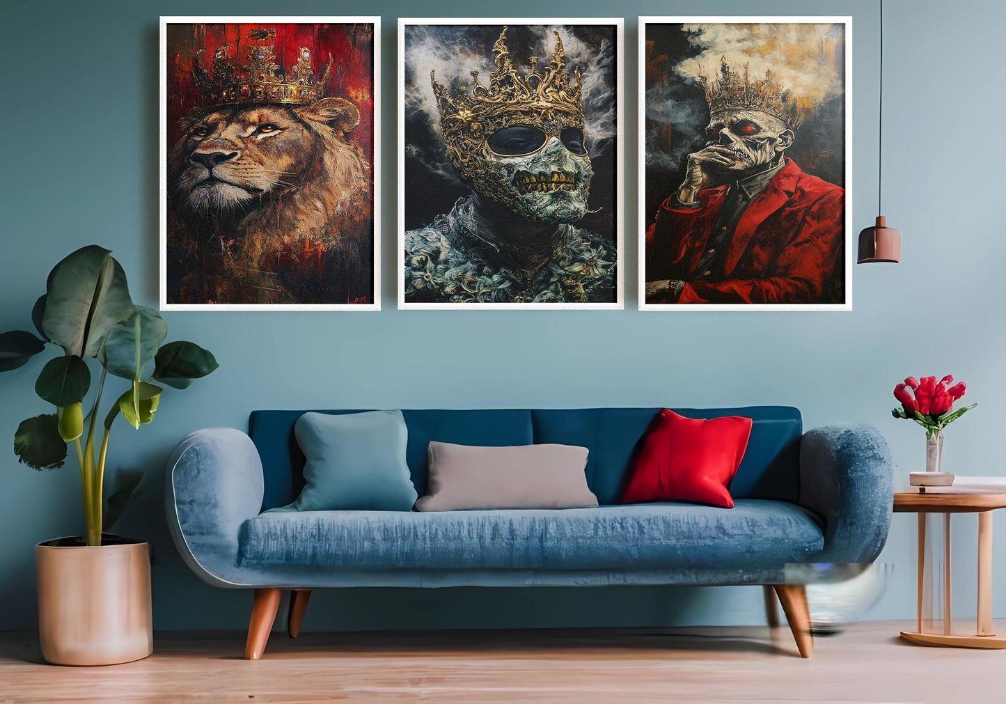 Gothic Skull Art Prints: Dark Fantasy King, Lion, Skeleton - Surreal Wall Decor