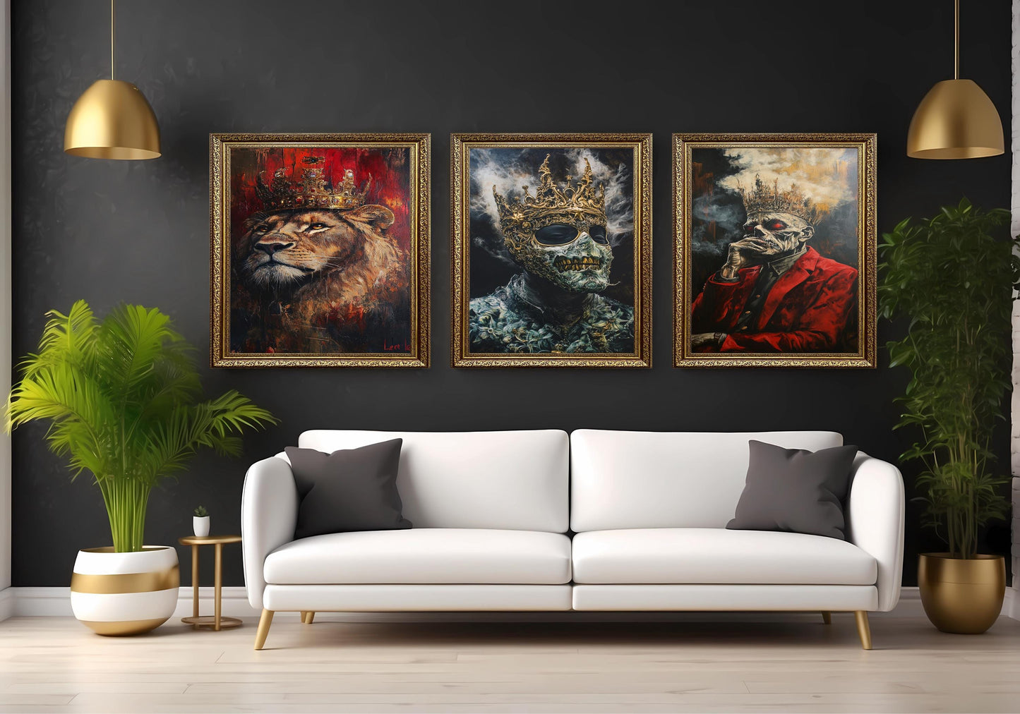Gothic Skull Art Prints: Dark Fantasy King, Lion, Skeleton - Surreal Wall Decor