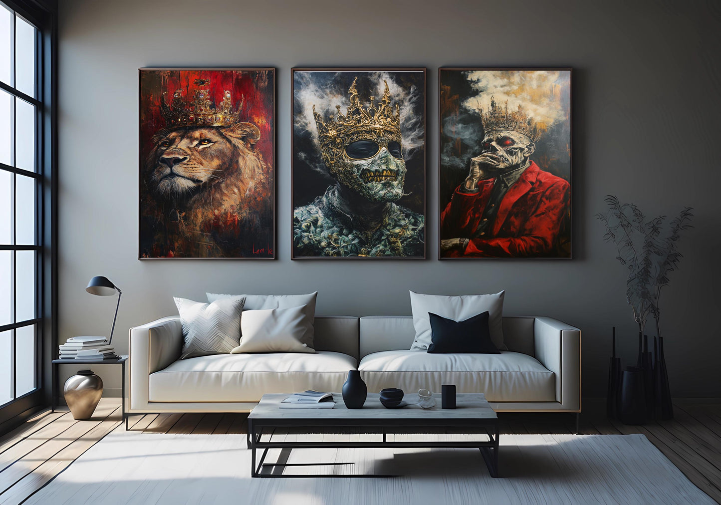 Gothic Skull Art Prints: Dark Fantasy King, Lion, Skeleton - Surreal Wall Decor