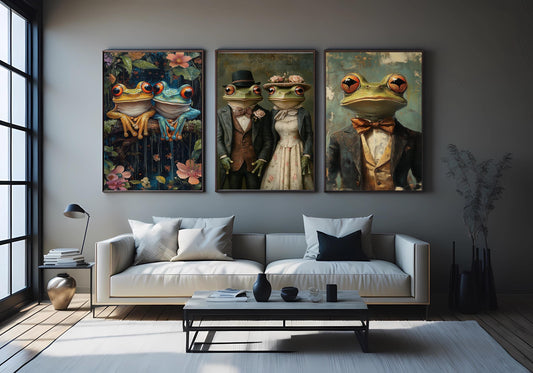 Victorian Frog Print Set: Dapper Animal Wall Art