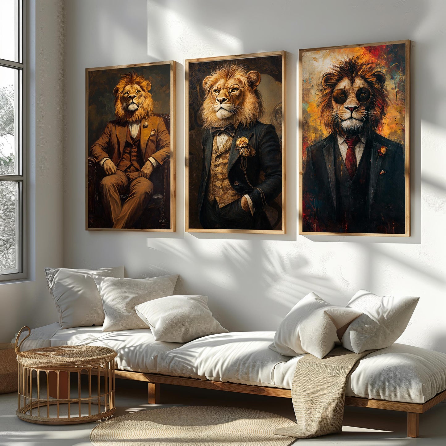Dapper Lion Portrait Art - Set of 3 - Modern Animal Prints