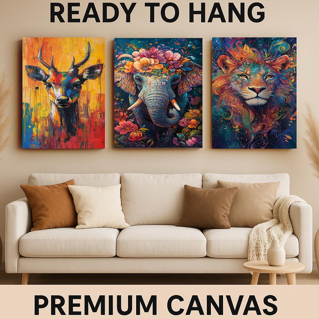 Abstract Animal Prints Set: Boho Elephant, Lion, Deer