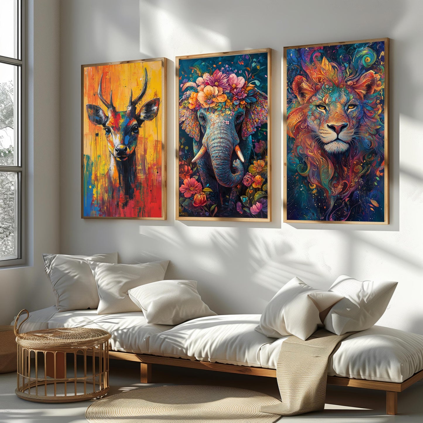 Abstract Animal Prints Set: Boho Elephant, Lion, Deer