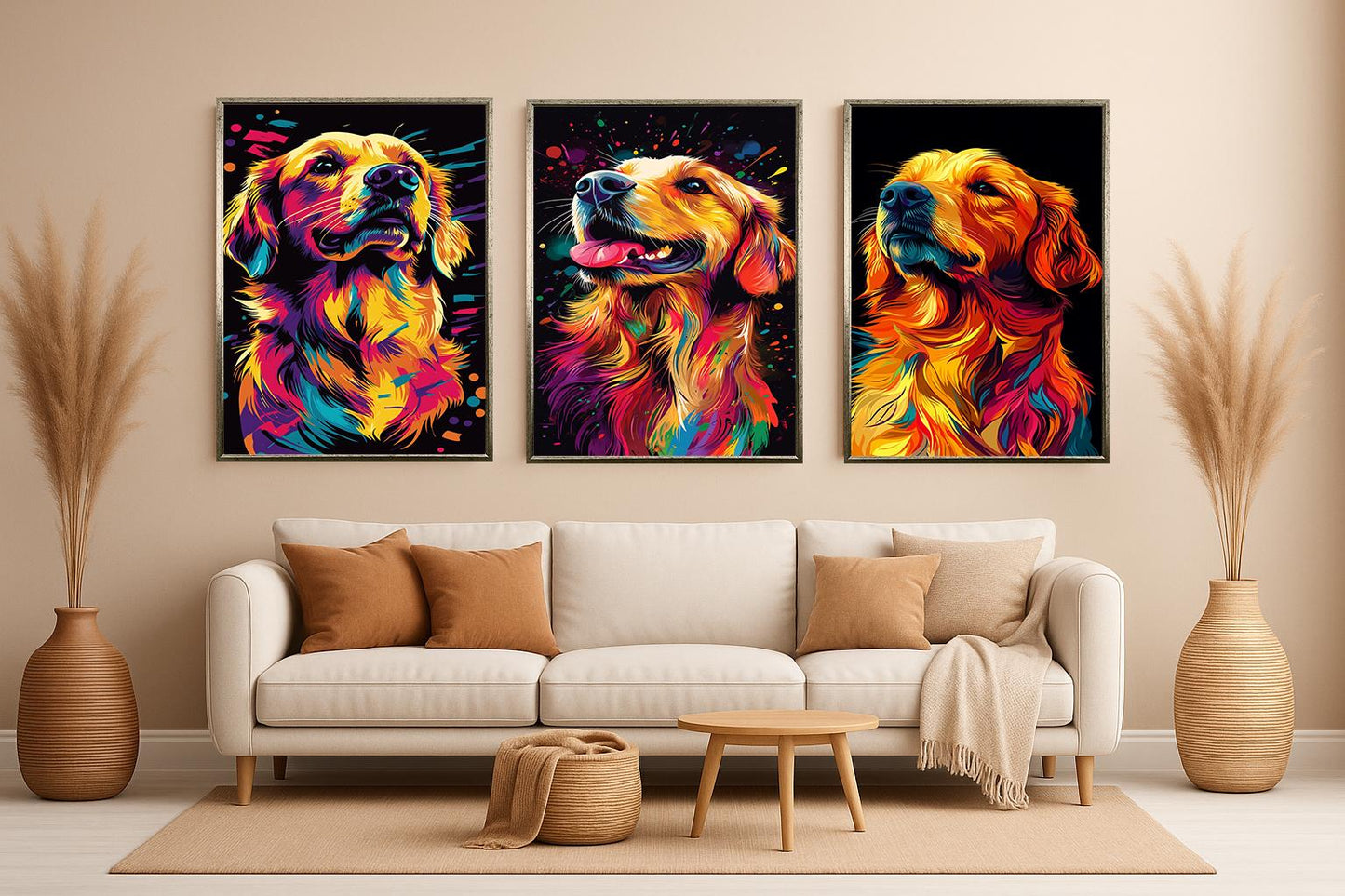 Golden Retriever Pop Art Canvas Print Set: Modern Dog Lover Decor