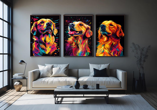 Golden Retriever Pop Art Canvas Print Set: Modern Dog Lover Decor