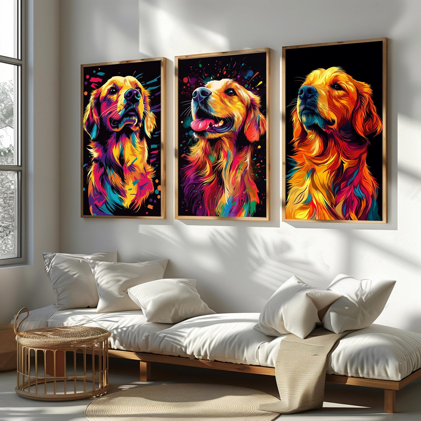 Golden Retriever Pop Art Canvas Print Set: Modern Dog Lover Decor