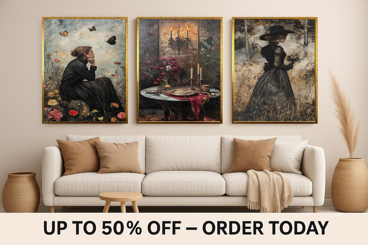 Dark Academia Art Set: Gothic Women, Candles & Florals