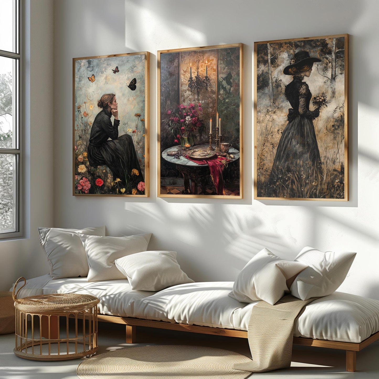 Dark Academia Art Set: Gothic Women, Candles & Florals