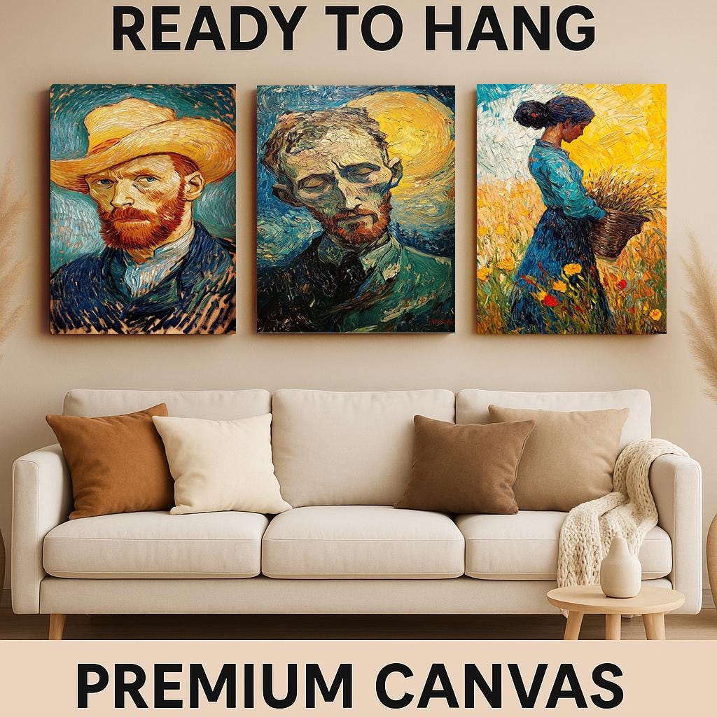 Van Gogh Style Art Prints: Post-Impressionist Field & Portrait Set