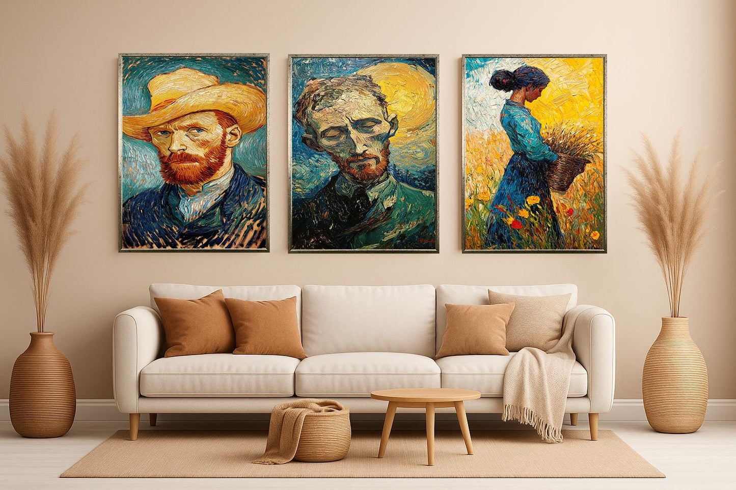 Van Gogh Style Art Prints: Post-Impressionist Field & Portrait Set