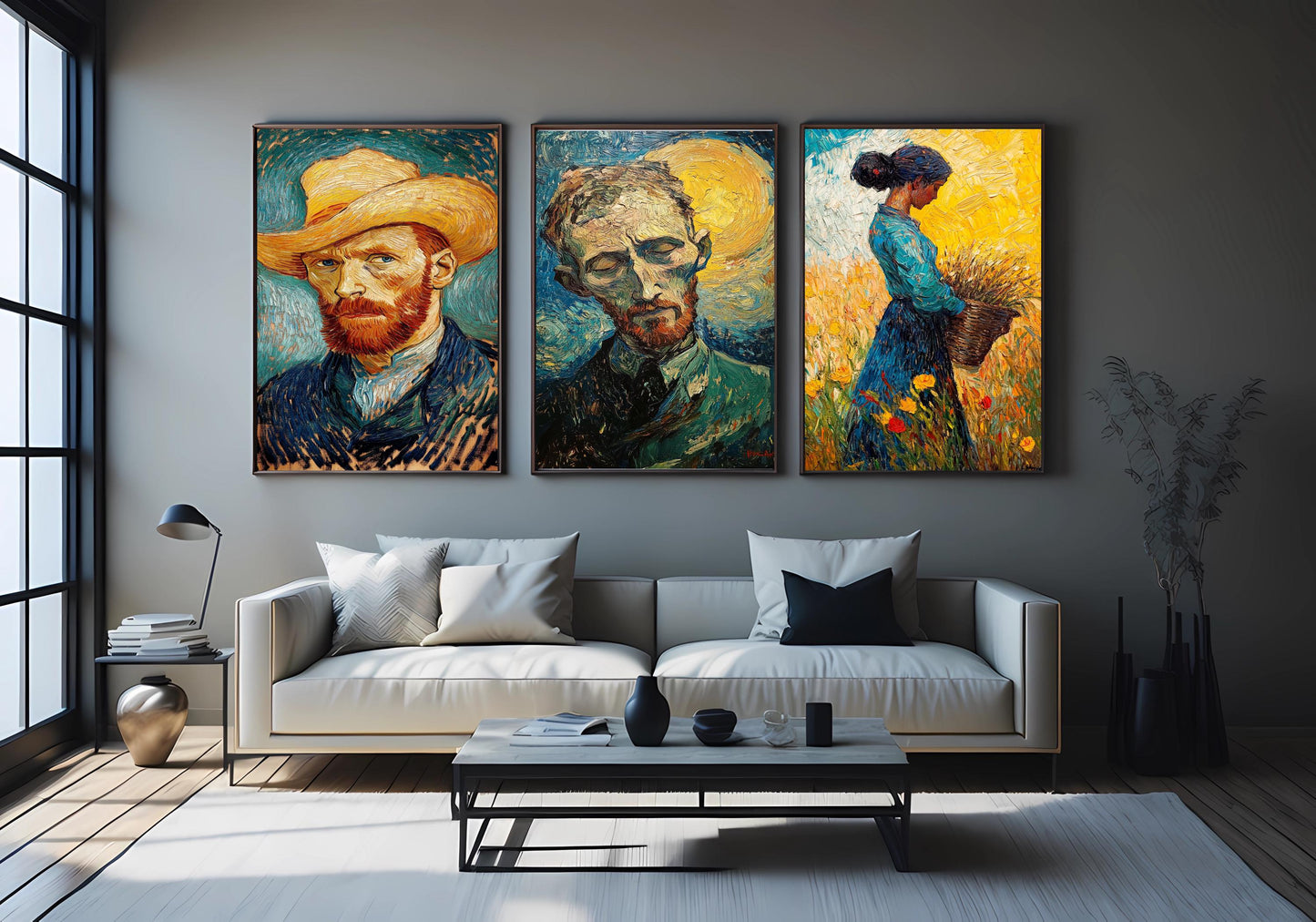 Van Gogh Style Art Prints: Post-Impressionist Field & Portrait Set