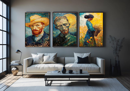 Van Gogh Style Art Prints: Post-Impressionist Field & Portrait Set