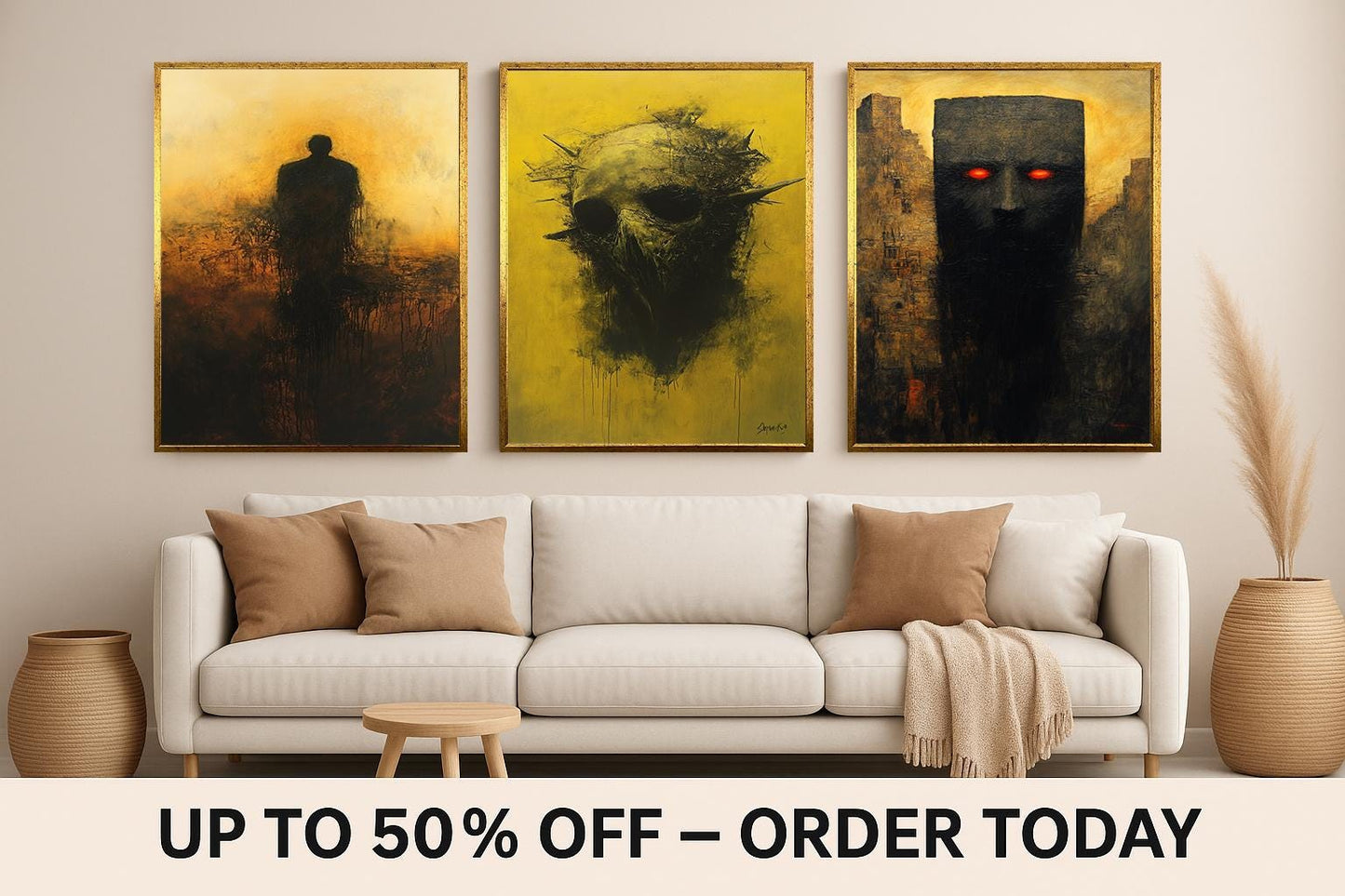 Gothic Skull Canvas Art Set: Surreal Horror Decor