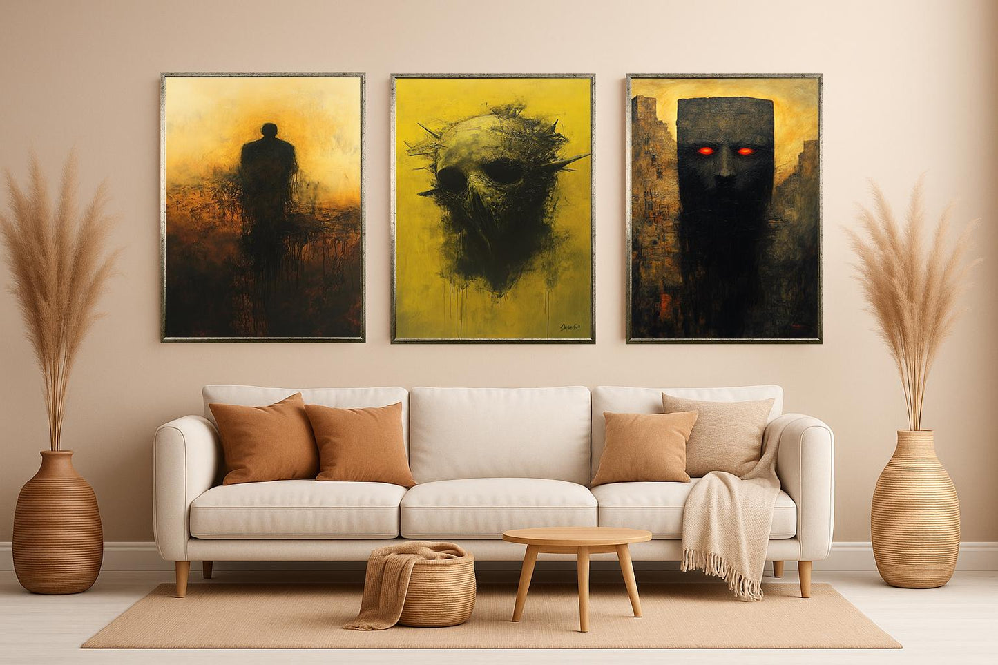 Gothic Skull Canvas Art Set: Surreal Horror Decor