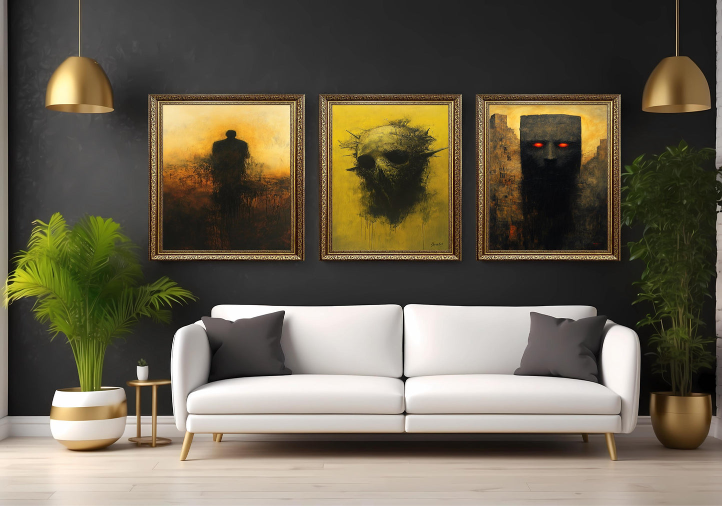 Gothic Skull Canvas Art Set: Surreal Horror Decor