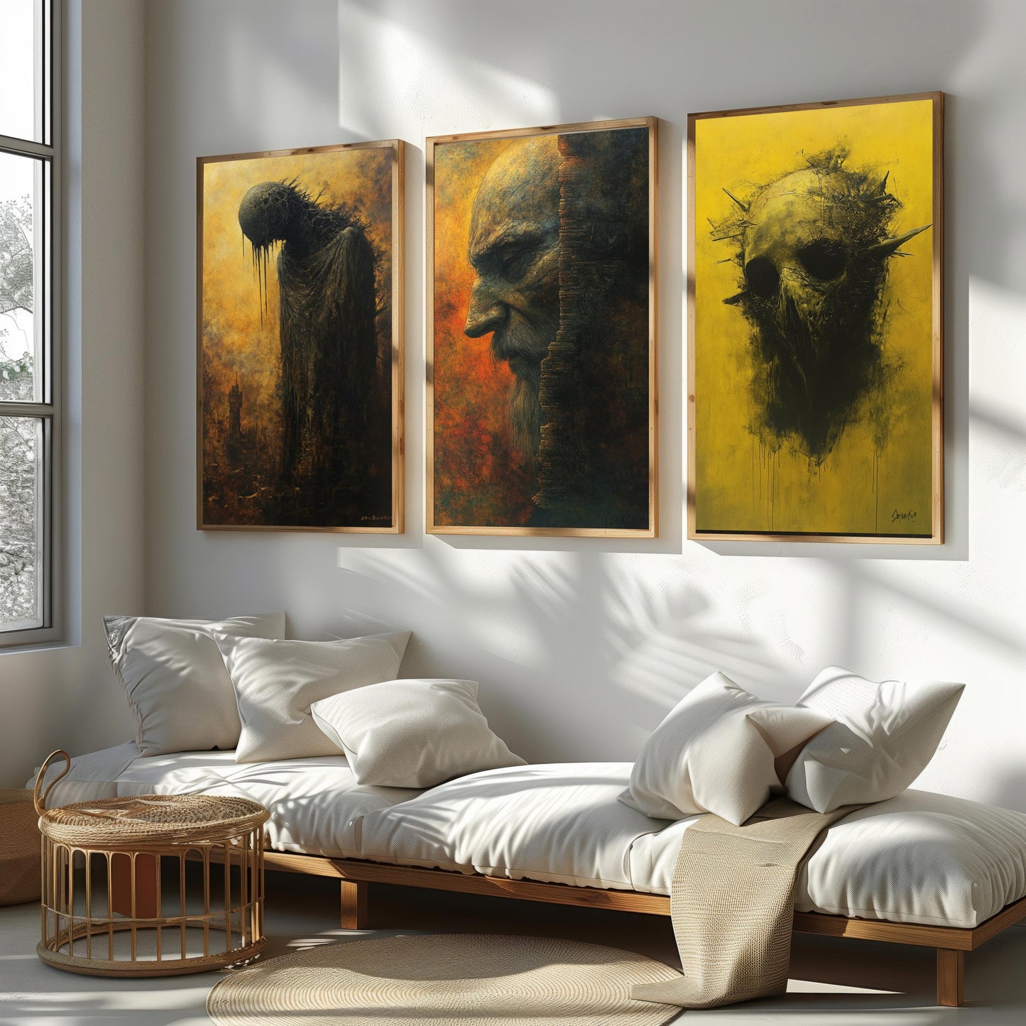 Dark Gothic Surreal Wall Art Set: Elder, Skull, Hooded Figure