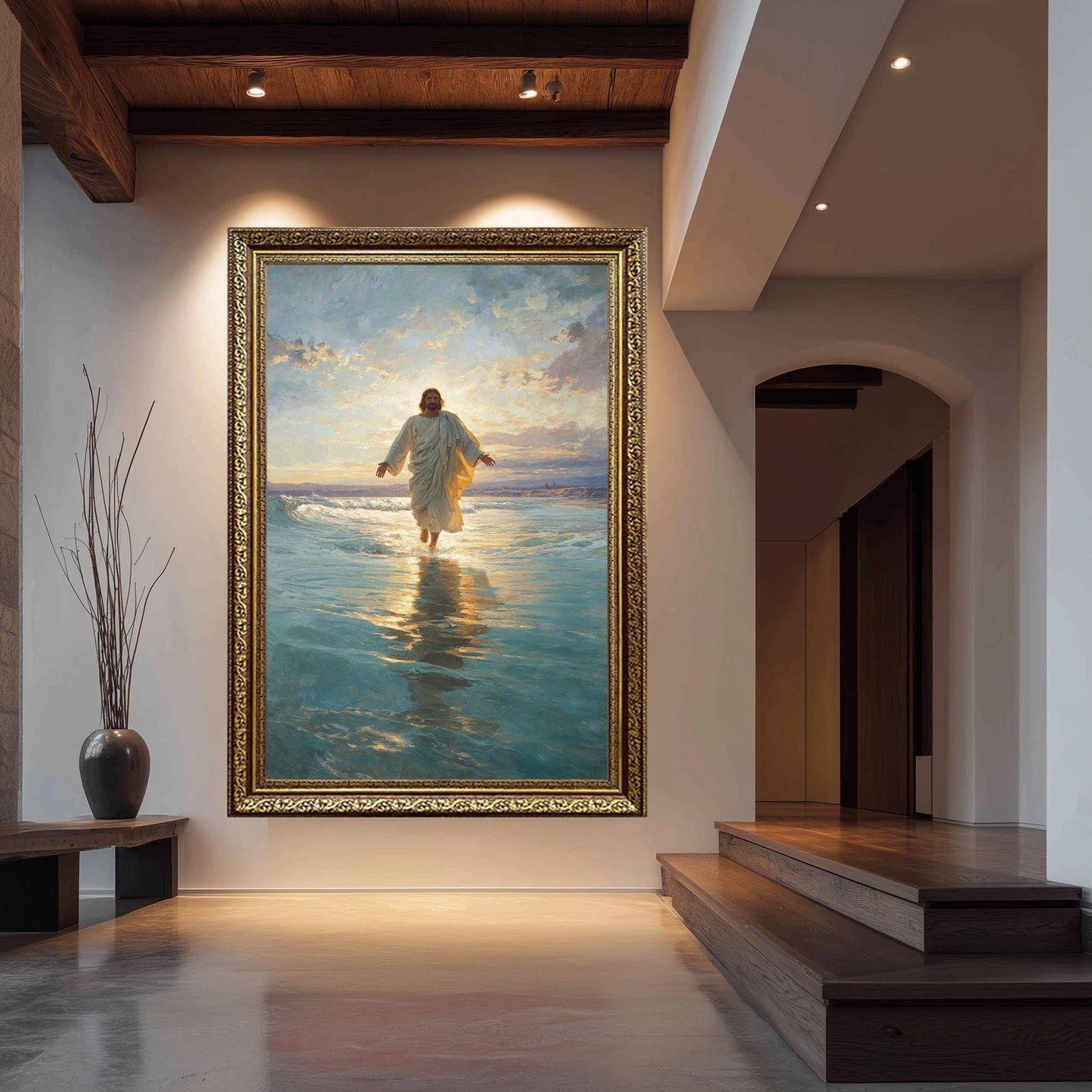 Jesus Walking on Water Canvas Art: Christian Scripture, Divine Savior