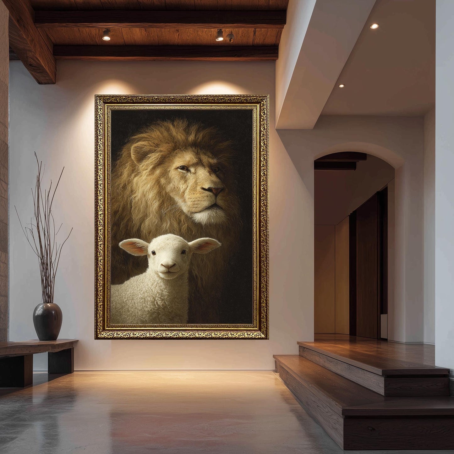 Lion and Lamb Canvas Print: Symbolic Spiritual Art