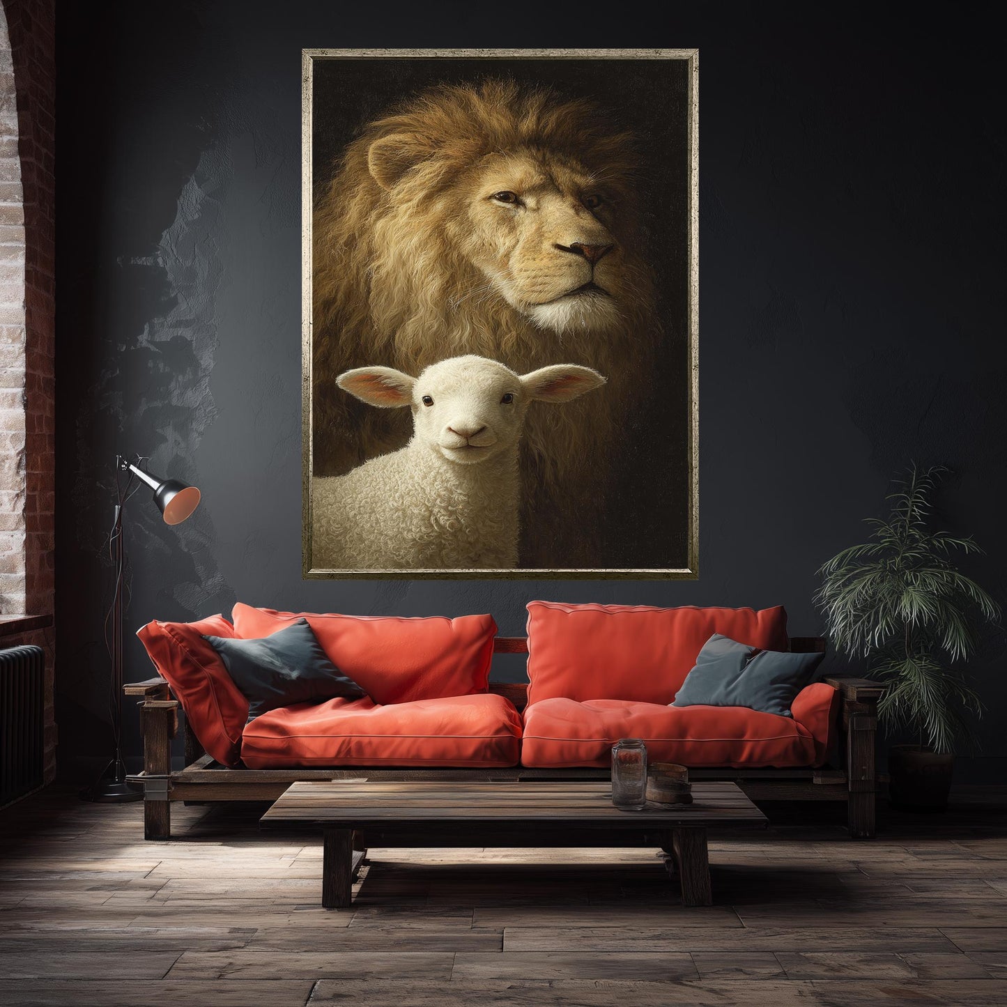 Lion and Lamb Canvas Print: Symbolic Spiritual Art