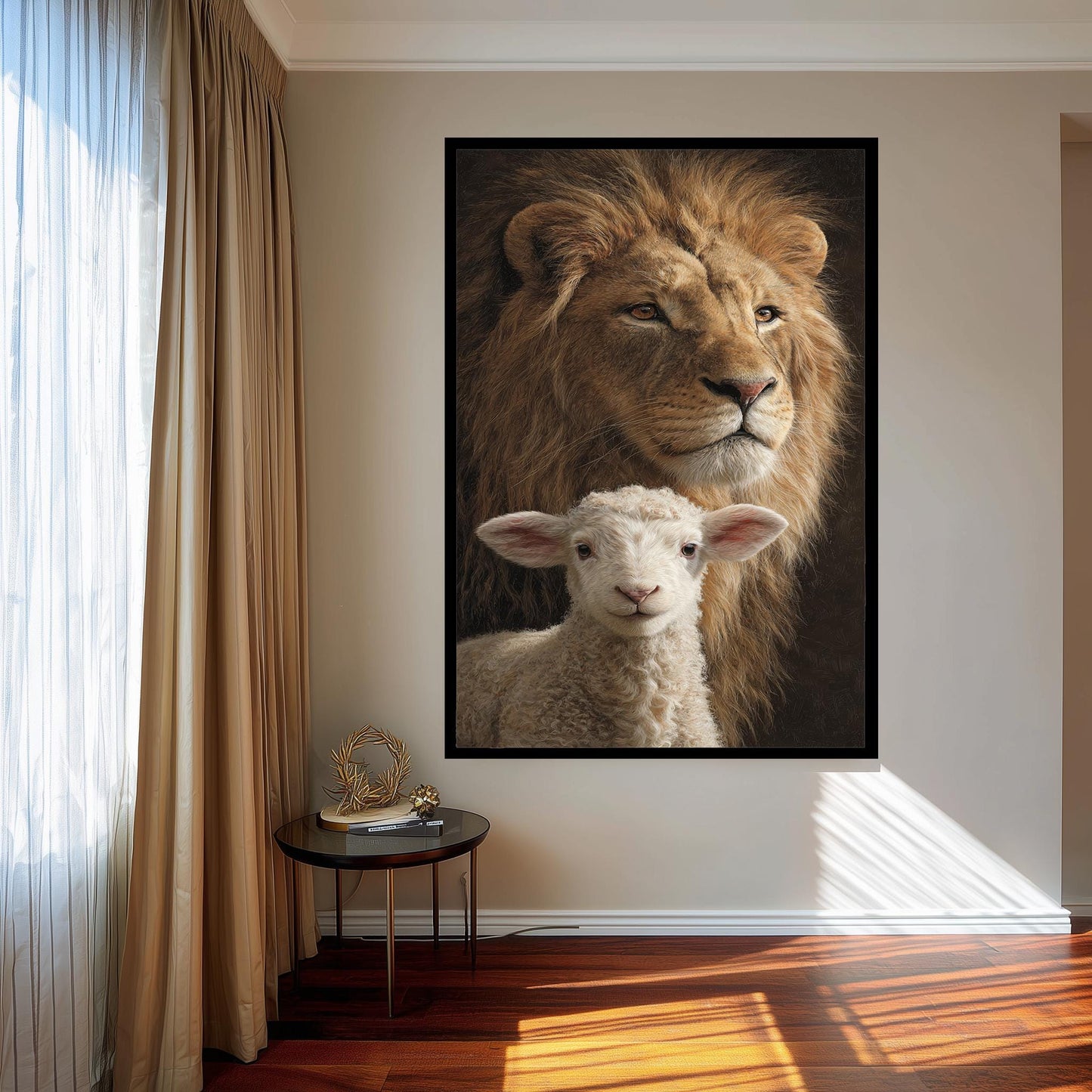 Lion and Lamb Canvas Print: Symbolic Spiritual Art
