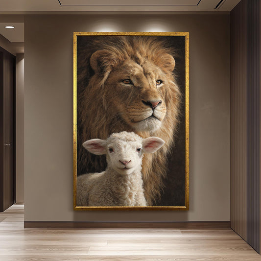 Lion and Lamb Canvas Print: Symbolic Spiritual Art