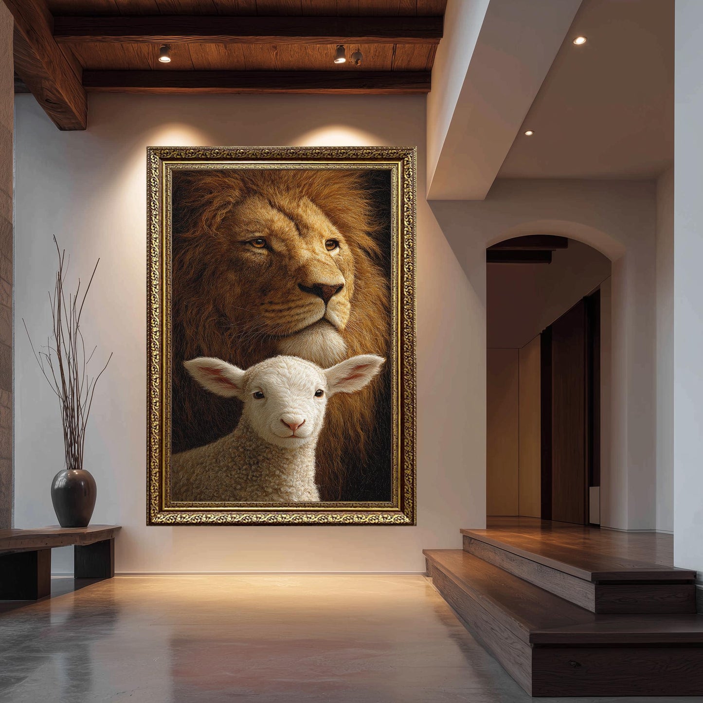 Lion and Lamb Canvas Print: Symbolic Peace Portrait, Home Decor