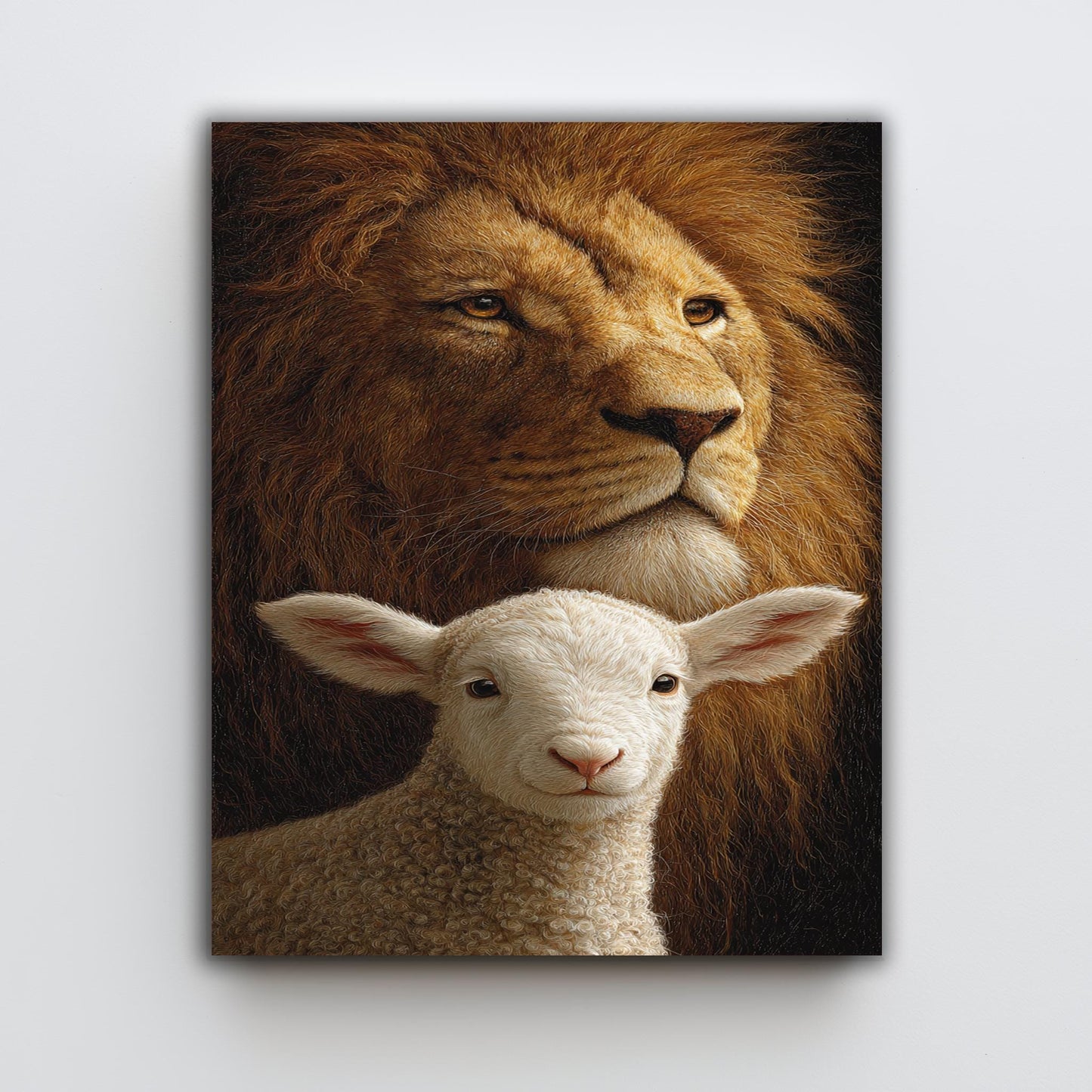 Lion and Lamb Canvas Print: Symbolic Peace Portrait, Home Decor