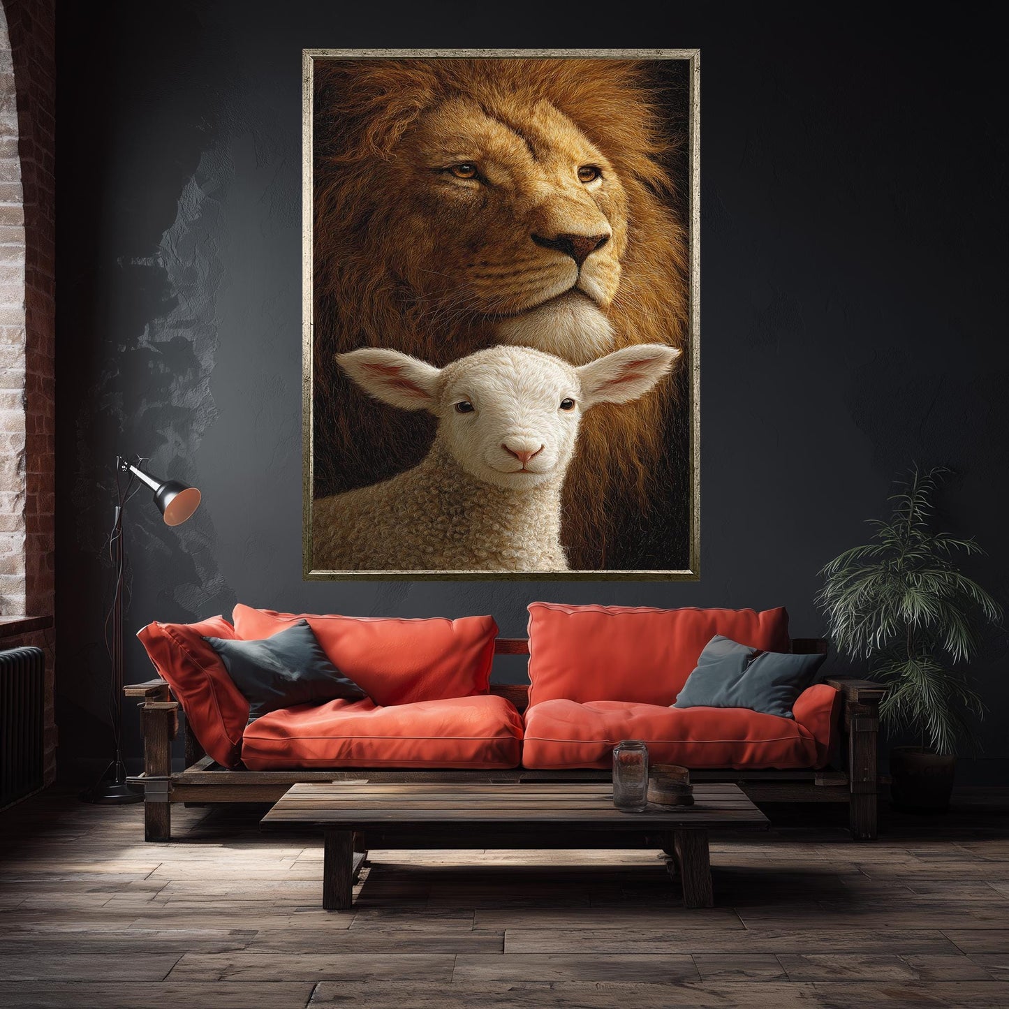 Lion and Lamb Canvas Print: Symbolic Peace Portrait, Home Decor