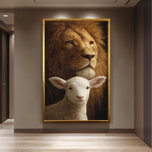 Lion and Lamb Canvas Print: Symbolic Peace Portrait, Home Decor