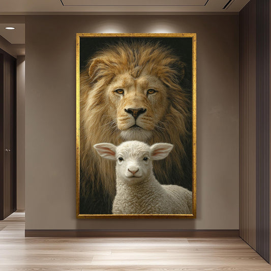 Lion and Lamb Canvas Print: Spiritual Wildlife Art