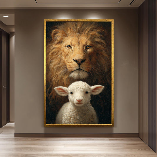 Lion and Lamb Canvas Art: Spiritual Symbolism, Courage & Innocence