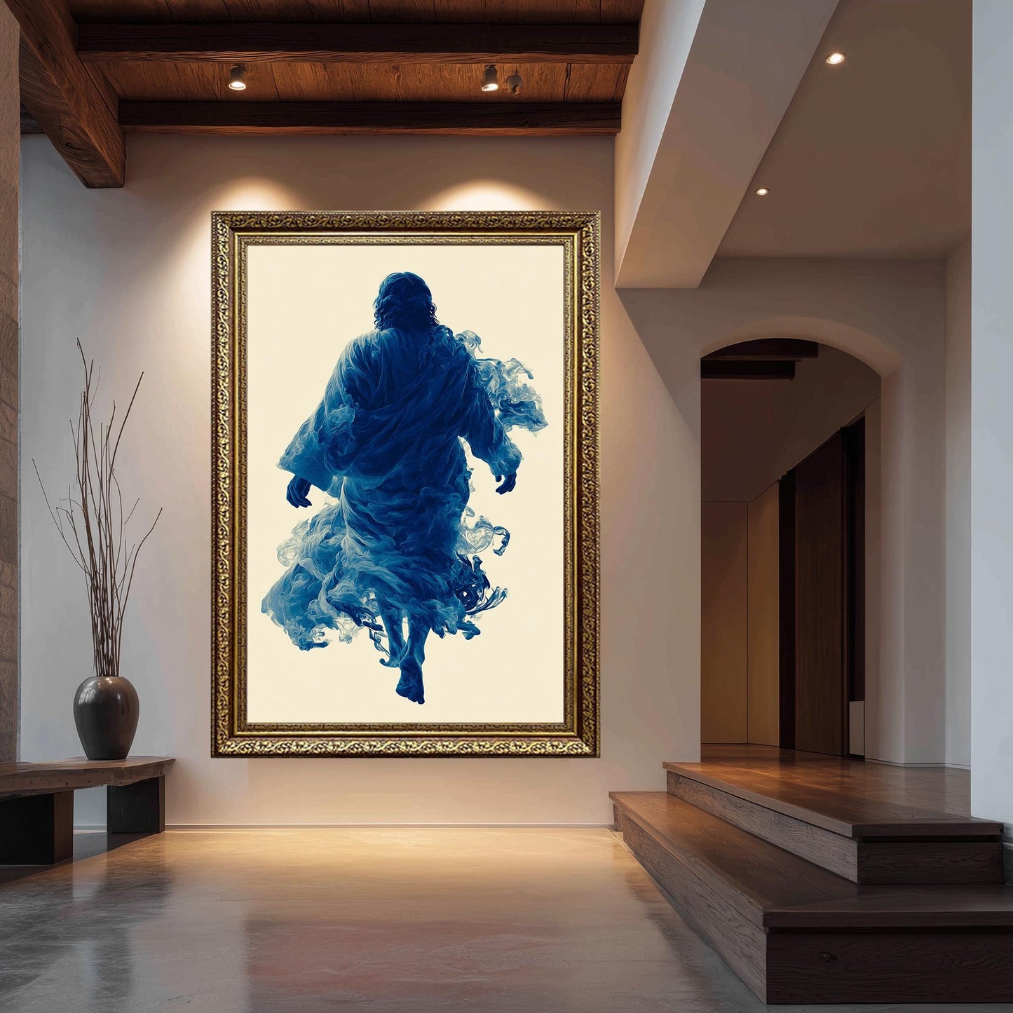 Surreal Blue Jesus Canvas Print: Abstract Christian Wall Art