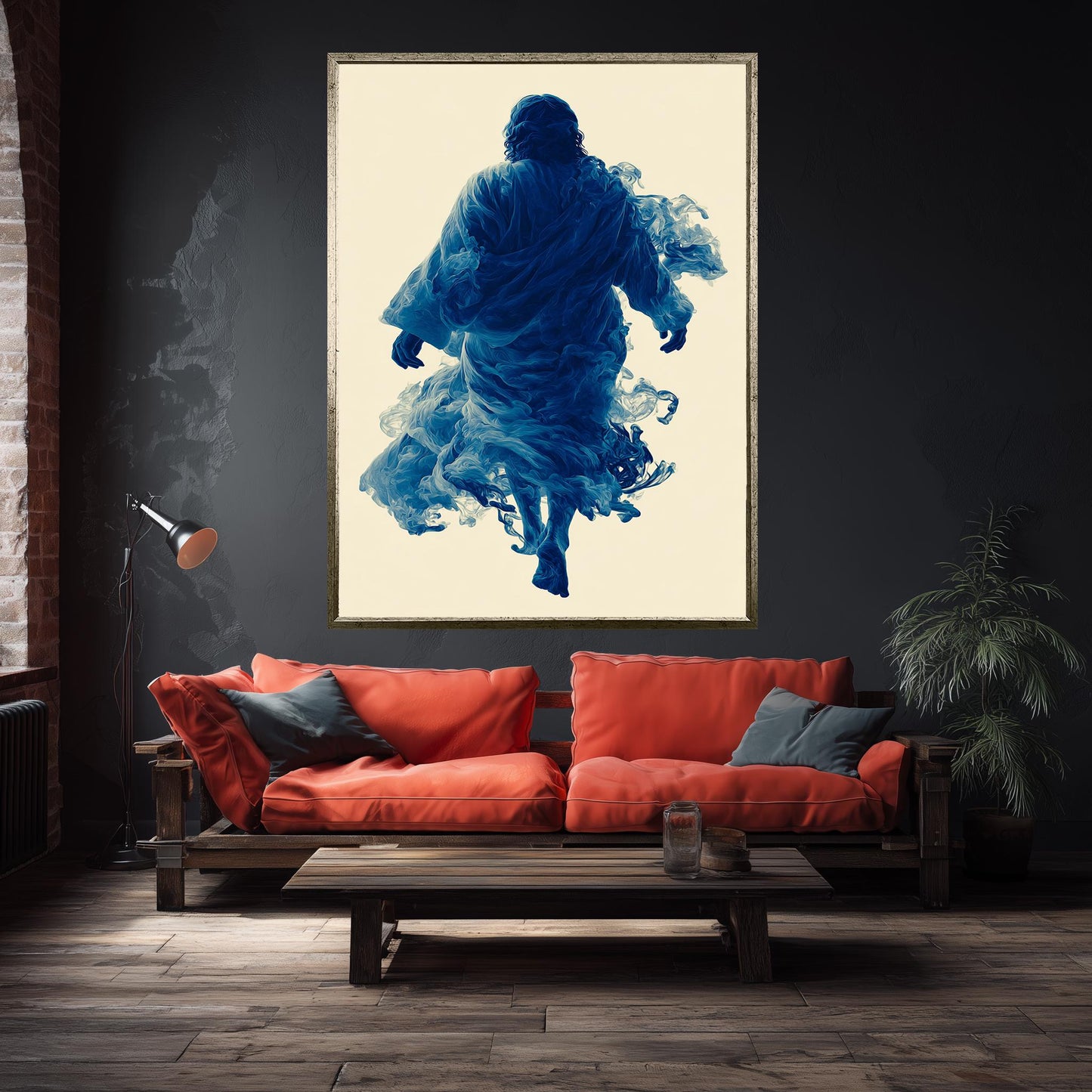 Surreal Blue Jesus Canvas Print: Abstract Christian Wall Art